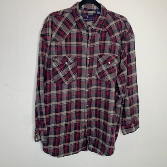 Gray Red Plaid Snap Front Flannel Shirt Sz XXL 100% cotton - Picture 1 of 5